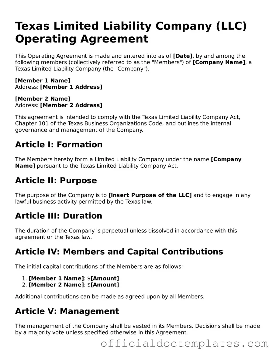 Free Operating Agreement Form for the State of Texas