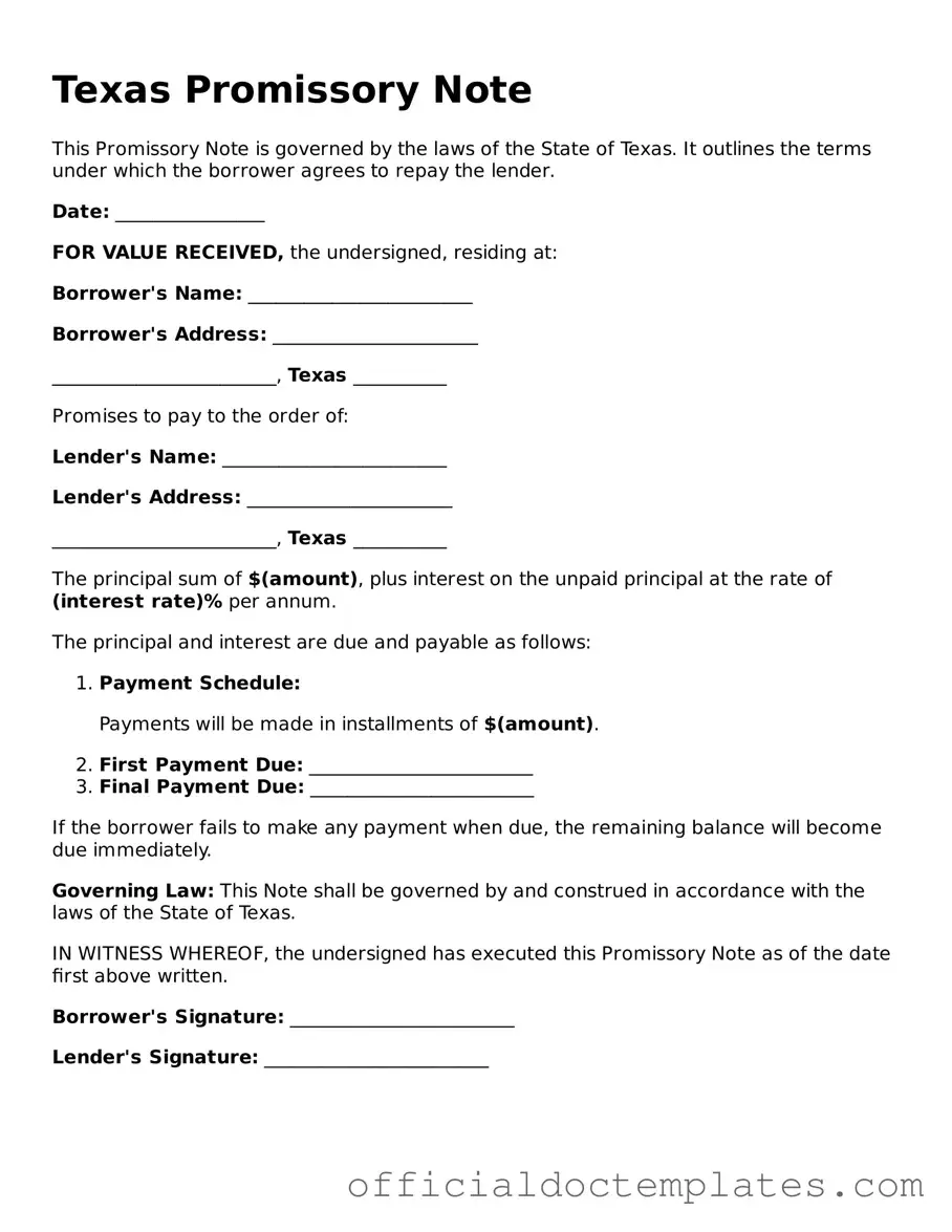 Free Promissory Note Form for the State of Texas
