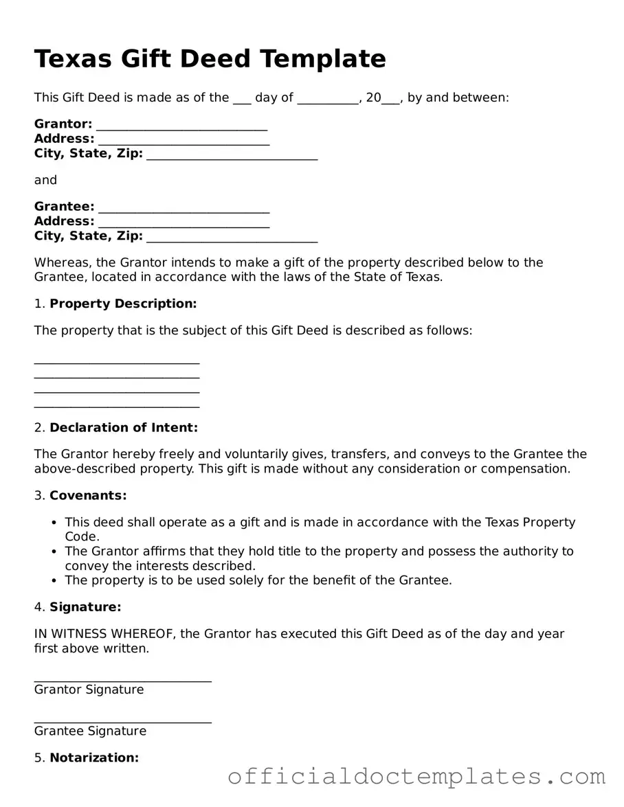 Free Gift Deed Form for the State of Texas