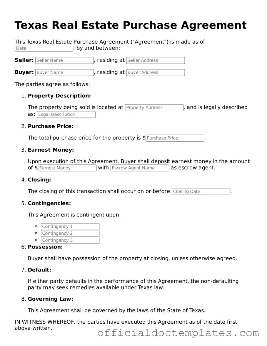 Free Real Estate Purchase Agreement Form for the State of Texas