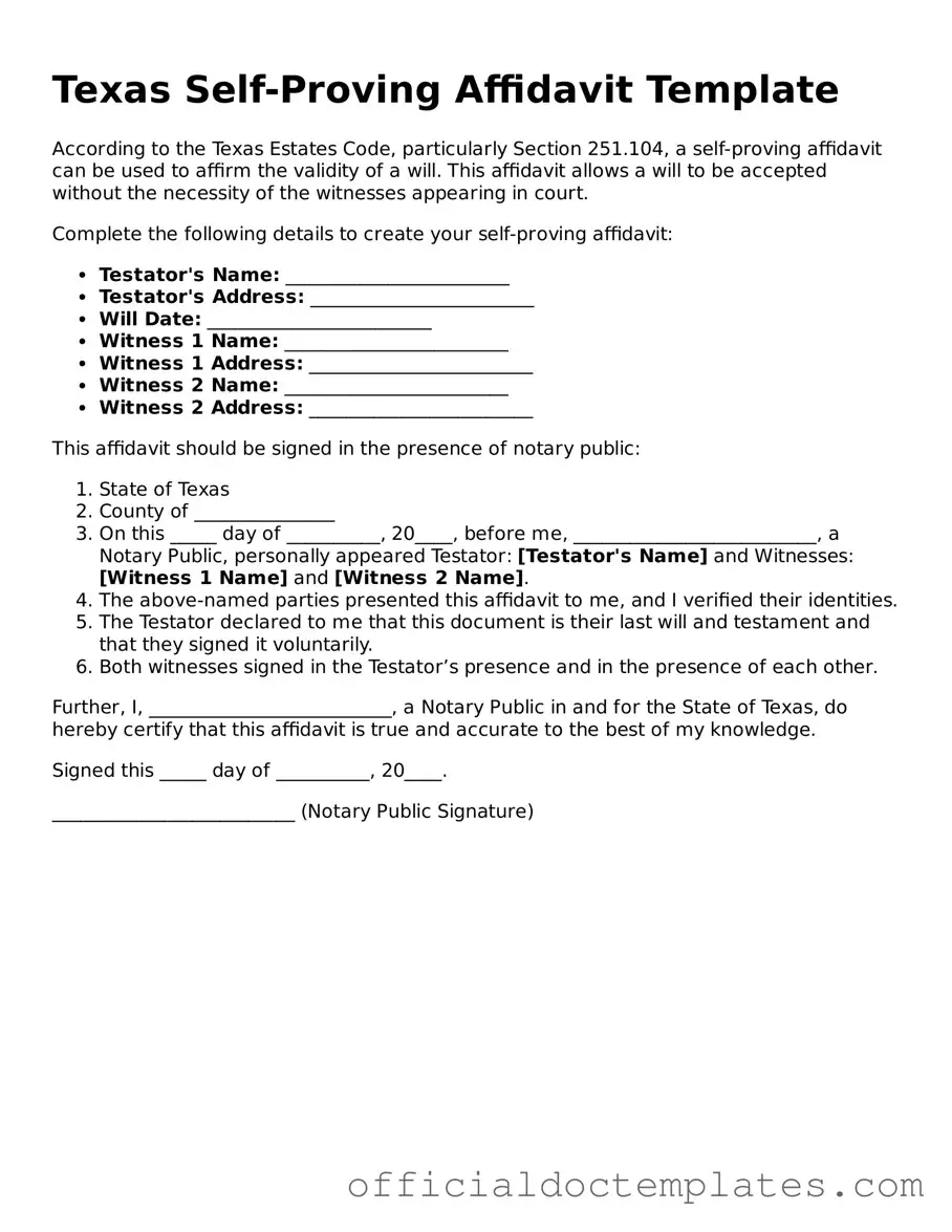 Free Self-Proving Affidavit Form for the State of Texas