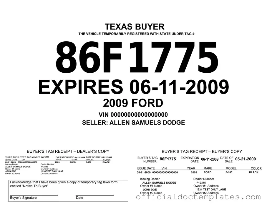 Fill Your Texas Temporary Tag Template