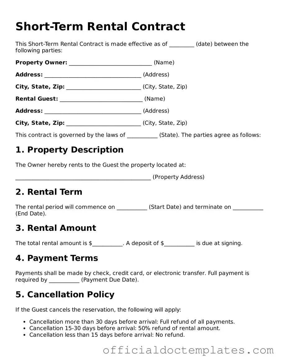 Fillable Short-Term Rental Contract Template