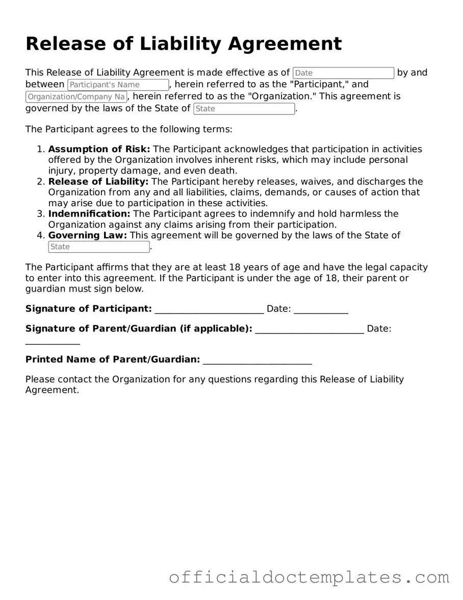 Fillable Release of Liability Template