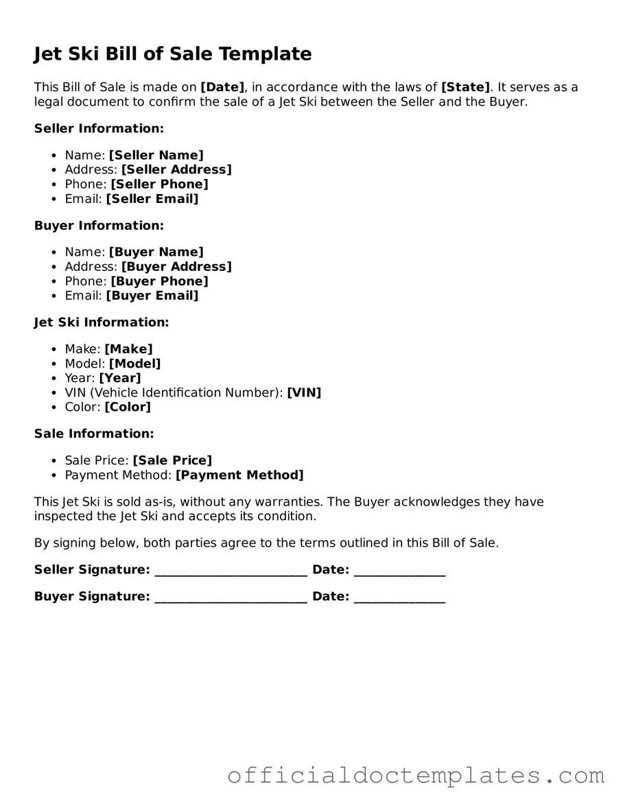 Fillable Jet Ski Bill of Sale Template